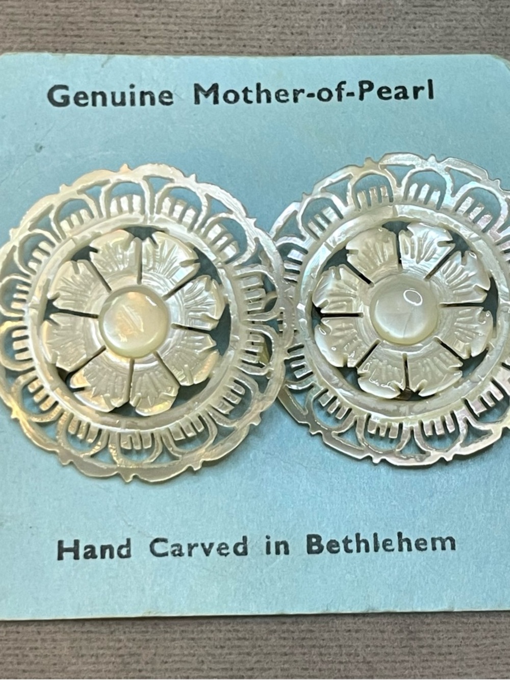 Hand Carved Mother-of-Pearl Floral Buttons - Iridescent White